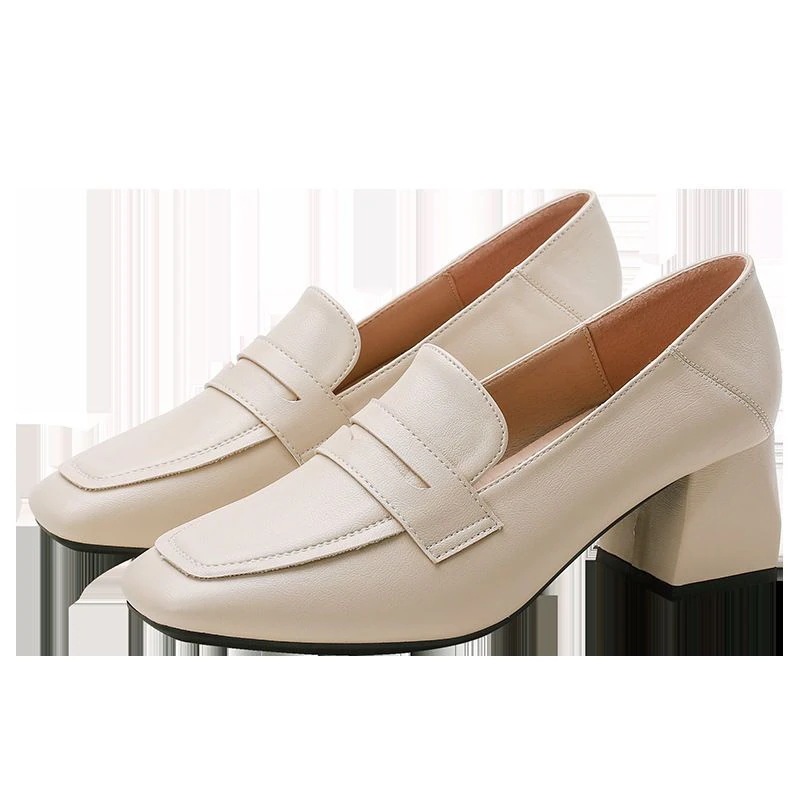 高級感 母の日 シープスキンの靴 ハイヒール ヒールパンプス 英伦風 おしゃれ 快適 シンプル スクエアヘッド 太ヒール ミドルヒール 百掛け OL通勤 小革靴