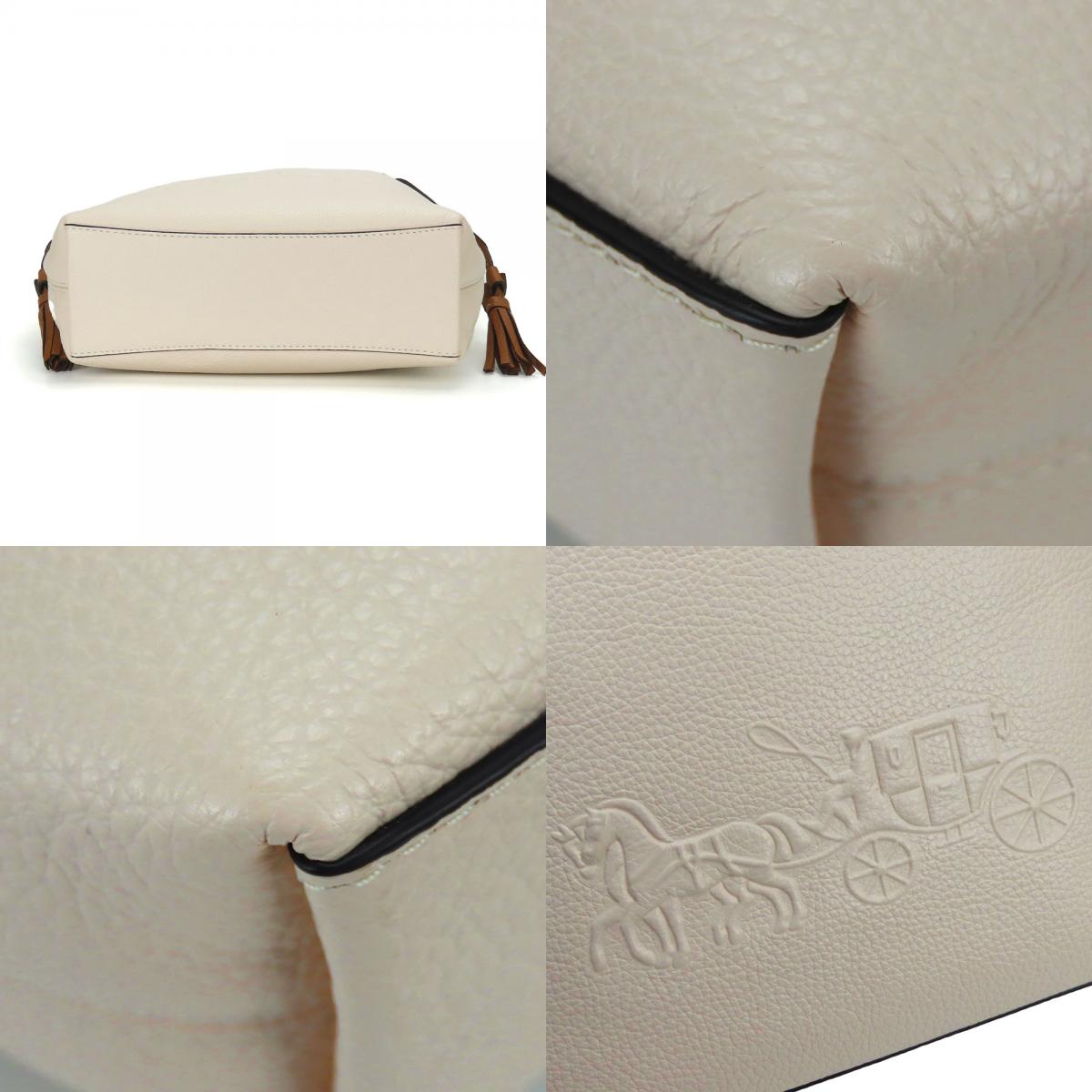 中古 ショルダーバッグ CA164 レザー ホワイト ブラウン ゴールド金具 2WAY カジュアル おしゃれ レディース 女性 中古 ショルダーバッグ CA164 レザー ホワイト ブラウン ゴールド金具 2WAY カジュアル おしゃれ レディース 女性