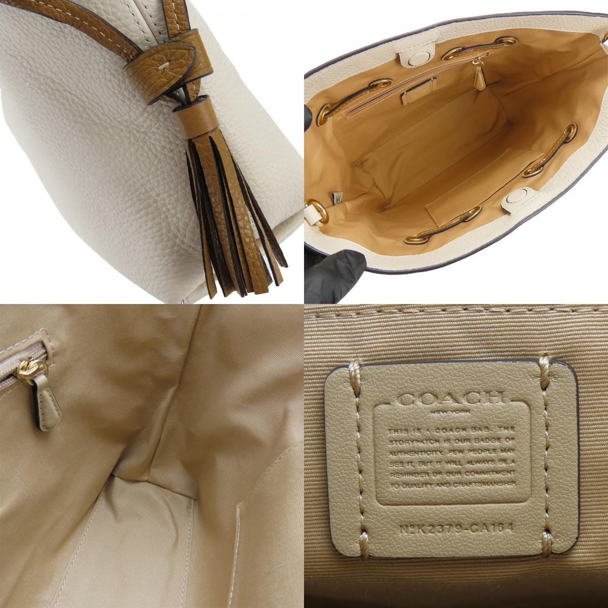 中古 ショルダーバッグ CA164 レザー ホワイト ブラウン ゴールド金具 2WAY カジュアル おしゃれ レディース 女性 中古 ショルダーバッグ CA164 レザー ホワイト ブラウン ゴールド金具 2WAY カジュアル おしゃれ レディース 女性