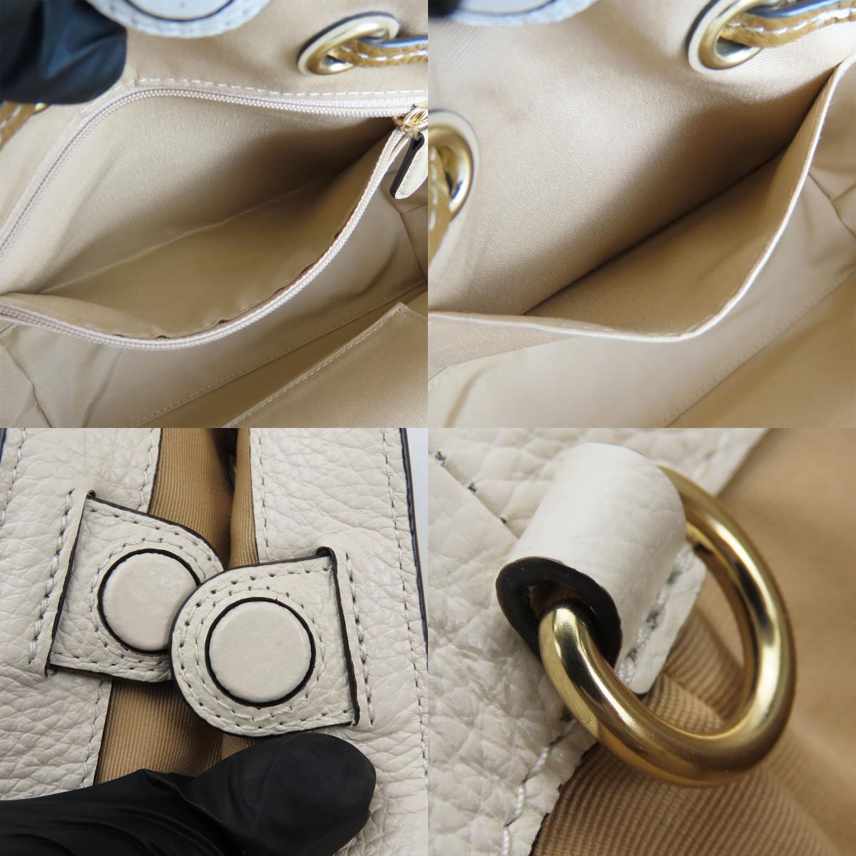 中古 ショルダーバッグ CA164 レザー ホワイト ブラウン ゴールド金具 2WAY カジュアル おしゃれ レディース 女性 中古 ショルダーバッグ CA164 レザー ホワイト ブラウン ゴールド金具 2WAY カジュアル おしゃれ レディース 女性