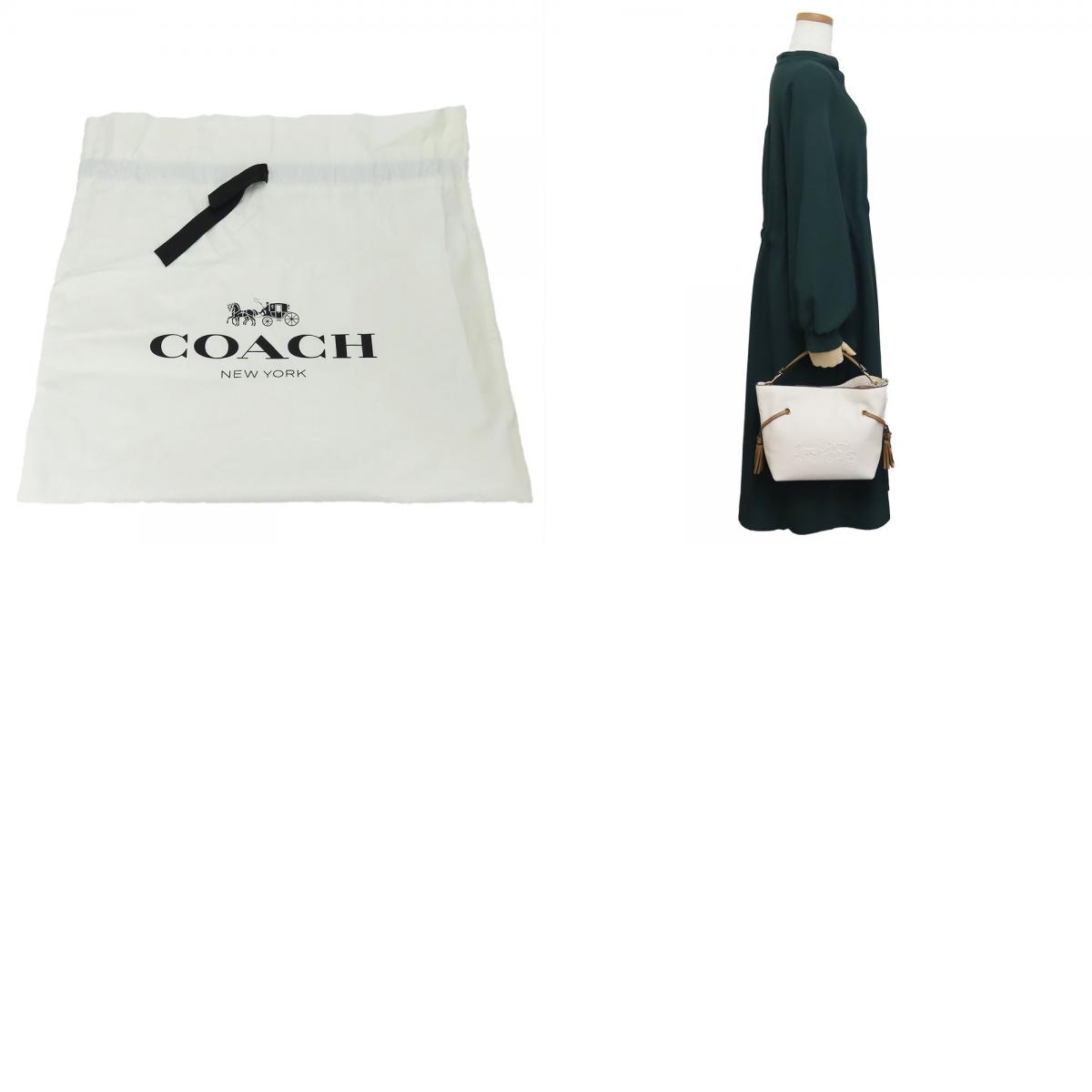 中古 ショルダーバッグ CA164 レザー ホワイト ブラウン ゴールド金具 2WAY カジュアル おしゃれ レディース 女性 中古 ショルダーバッグ CA164 レザー ホワイト ブラウン ゴールド金具 2WAY カジュアル おしゃれ レディース 女性