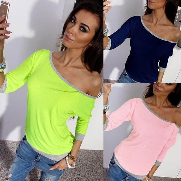 セクシーな女性ロングスリーブオフショルダーTシャツトップスマルチカラーWomensプラスサイズTシャツ セクシーな女性ロングスリーブオフショルダーTシャツトップスマルチカラーWomensプラスサイズTシャツ