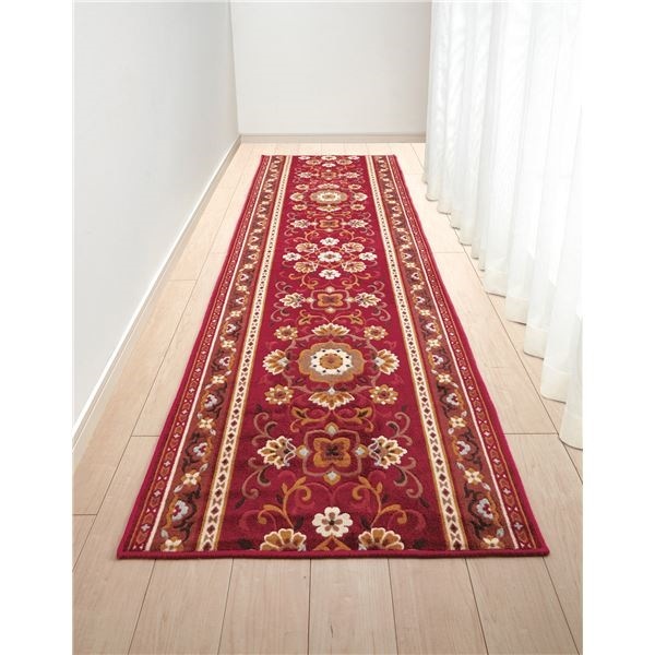 アラベスク柄 廊下敷き/フロアマット エンジ 65440cm 抗菌防臭吸水速乾加工 滑りにくい加工 洗える 日本製 アラベスク柄 廊下敷き/フロアマット エンジ 65440cm 抗菌防臭吸水速乾加工 滑りにくい加工 洗える 日本製