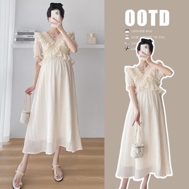 HOT!!!人气作マタニティウェアマタニティワンピース夏フランスフリルゆとりがある快適 HOT!!!人气作マタニティウェアマタニティワンピース夏フランスフリルゆとりがある快適