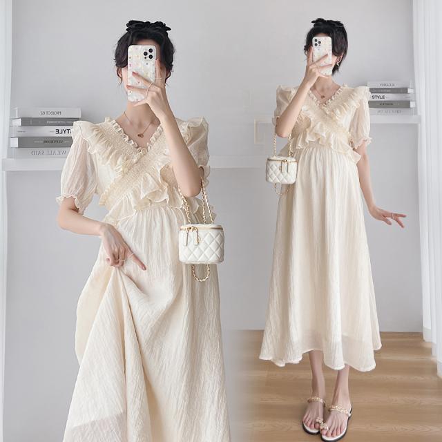 HOT!!!人气作マタニティウェアマタニティワンピース夏フランスフリルゆとりがある快適 HOT!!!人气作マタニティウェアマタニティワンピース夏フランスフリルゆとりがある快適