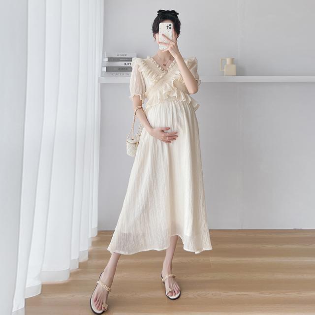 HOT!!!人气作マタニティウェアマタニティワンピース夏フランスフリルゆとりがある快適 HOT!!!人气作マタニティウェアマタニティワンピース夏フランスフリルゆとりがある快適