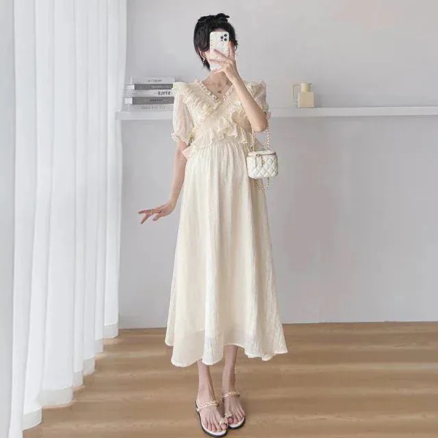 HOT!!!人气作マタニティウェアマタニティワンピース夏フランスフリルゆとりがある快適 HOT!!!人气作マタニティウェアマタニティワンピース夏フランスフリルゆとりがある快適