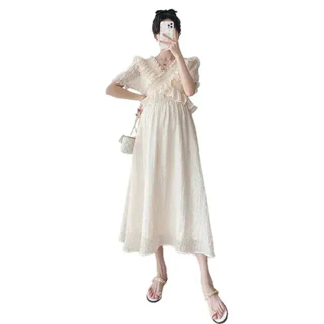 HOT!!!人气作マタニティウェアマタニティワンピース夏フランスフリルゆとりがある快適 HOT!!!人气作マタニティウェアマタニティワンピース夏フランスフリルゆとりがある快適