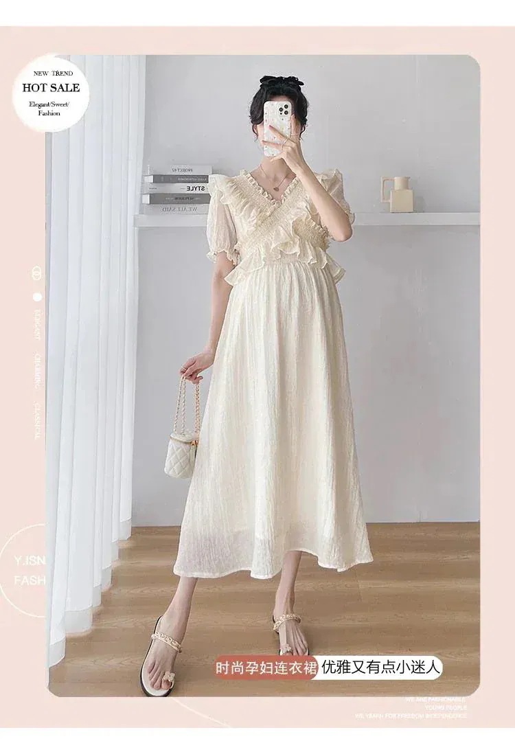 HOT!!!人气作マタニティウェアマタニティワンピース夏フランスフリルゆとりがある快適 HOT!!!人气作マタニティウェアマタニティワンピース夏フランスフリルゆとりがある快適