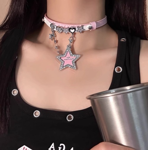 ガールピンクスターラブレザーネックレスチョーカーホットガールサブカルチャーマインシリーズドーパミンミレニアルスモール mdprevattcaulkingandwaterproofing.com