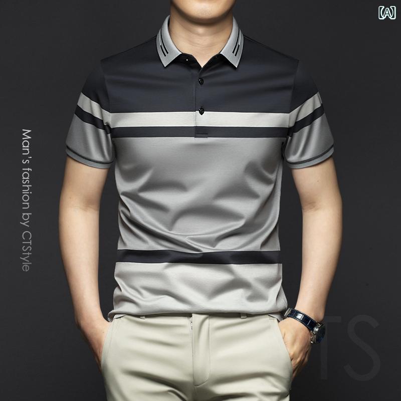 ポロシャツ ゴルフ メンズ 夏 シルケット コットン 半袖 綿 ハイエンド Tシャツ 冷感 ビジネス 紳士服 スタイル ビジネスカジュアル 都会的 スリムフィット