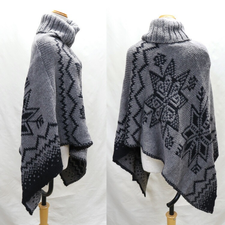 フランスブランド モヘア ポリエステル ニット ポンチョ グレー 送料無料 レディース プレゼント