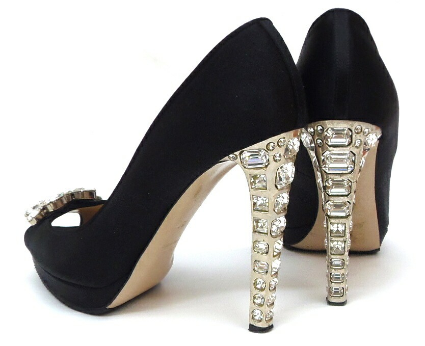 ミュウミュウ miumiu ビジュー付きオープントゥパンプス 黒 38 【中古】(61620) ミュウミュウ miumiu ビジュー付きオープントゥパンプス 黒 38 【中古】(61620)