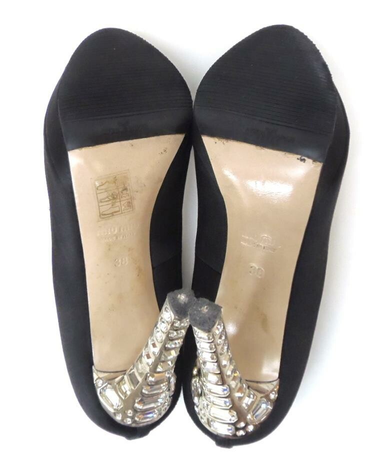 ミュウミュウ miumiu ビジュー付きオープントゥパンプス 黒 38 【中古】(61620) ミュウミュウ miumiu ビジュー付きオープントゥパンプス 黒 38 【中古】(61620)