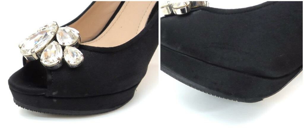 ミュウミュウ miumiu ビジュー付きオープントゥパンプス 黒 38 【中古】(61620) ミュウミュウ miumiu ビジュー付きオープントゥパンプス 黒 38 【中古】(61620)