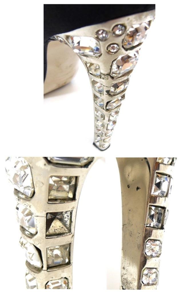 ミュウミュウ miumiu ビジュー付きオープントゥパンプス 黒 38 【中古】(61620) ミュウミュウ miumiu ビジュー付きオープントゥパンプス 黒 38 【中古】(61620)