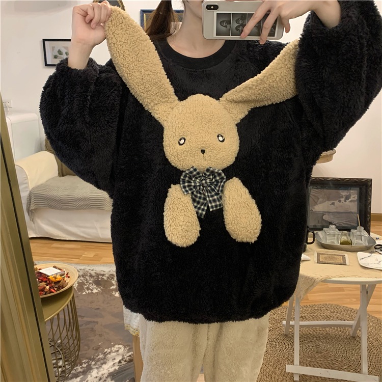 【送料無料】レディース ルームウェア もこもこ かわいい 上下セット 秋冬 うさぎ パジャマ
