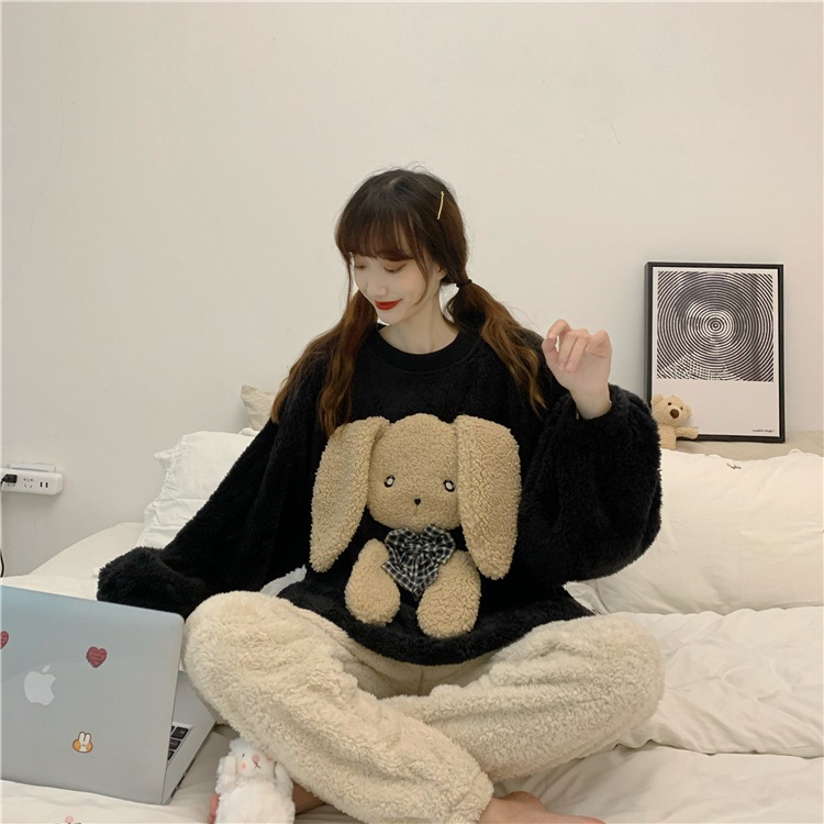 【送料無料】レディース ルームウェア もこもこ かわいい 上下セット 秋冬 うさぎ パジャマ