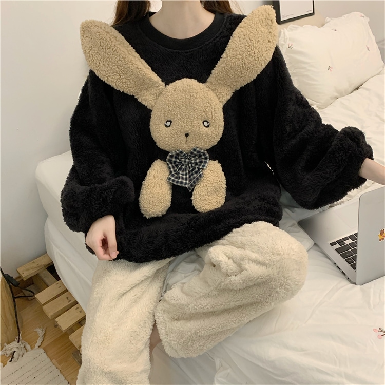 【送料無料】レディース ルームウェア もこもこ かわいい 上下セット 秋冬 うさぎ パジャマ