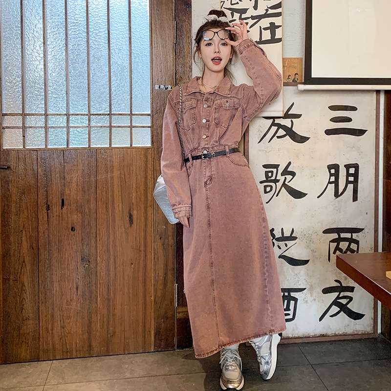 小さな人々のためのカウボーイドレス2024新しい香港スタイルレトロ薄いヤンキーロングシャツドレス