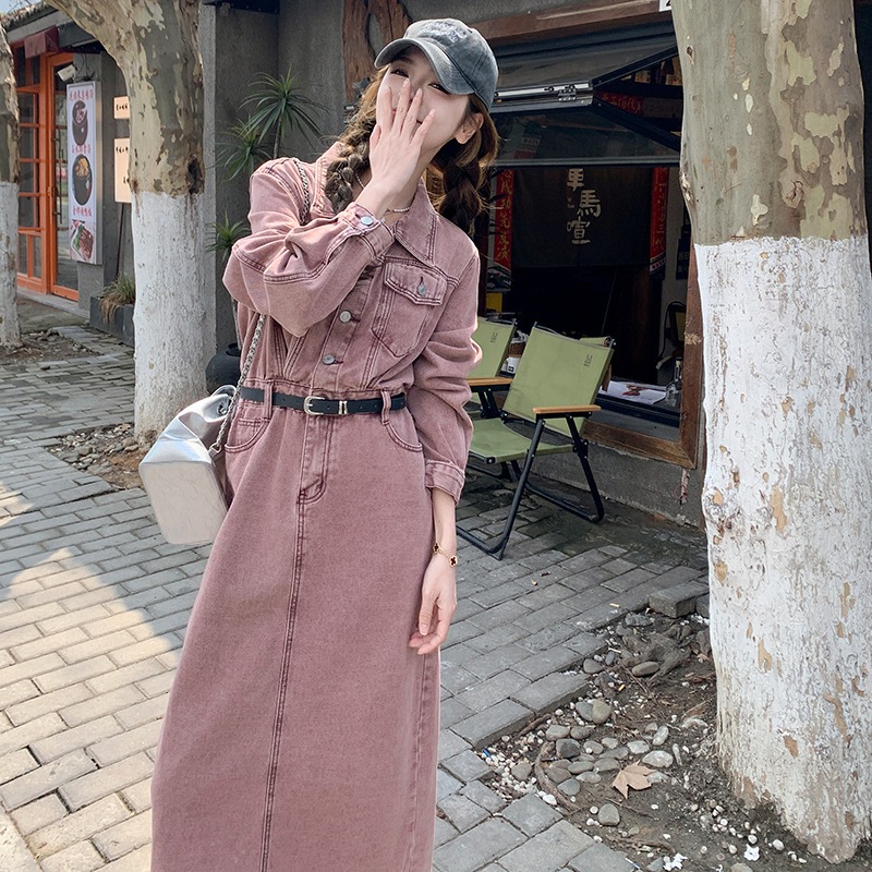 小さな人々のためのカウボーイドレス2024新しい香港スタイルレトロ薄いヤンキーロングシャツドレス