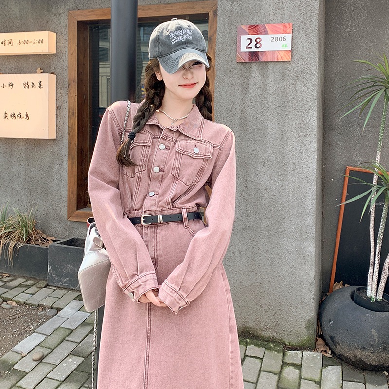 小さな人々のためのカウボーイドレス2024新しい香港スタイルレトロ薄いヤンキーロングシャツドレス