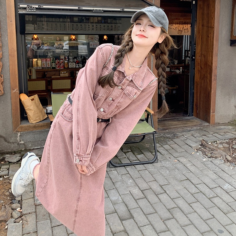 小さな人々のためのカウボーイドレス2024新しい香港スタイルレトロ薄いヤンキーロングシャツドレス