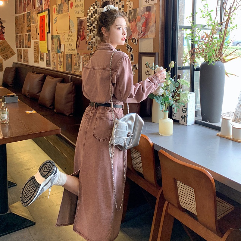 小さな人々のためのカウボーイドレス2024新しい香港スタイルレトロ薄いヤンキーロングシャツドレス