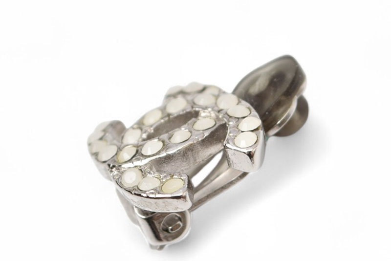 イヤリング ヴィンテージ ココ/CC カラーストーン シルバー/ホワイト 06【中古】