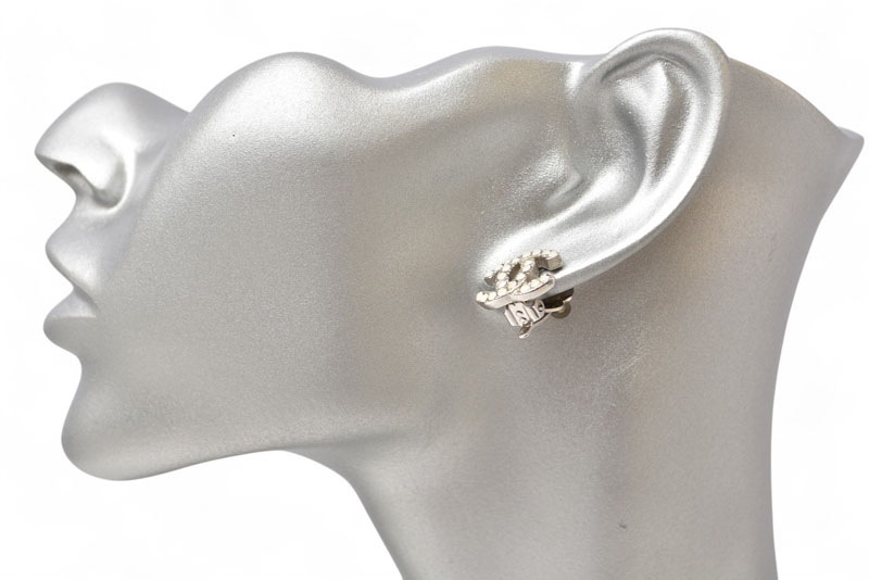 イヤリング ヴィンテージ ココ/CC カラーストーン シルバー/ホワイト 06【中古】