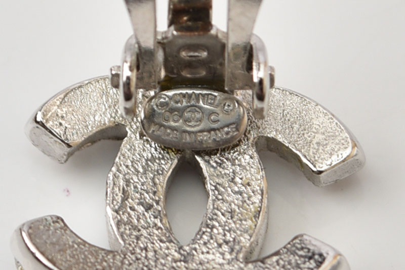 イヤリング ヴィンテージ ココ/CC カラーストーン シルバー/ホワイト 06【中古】