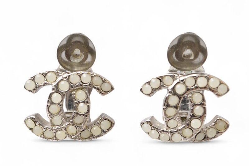 イヤリング ヴィンテージ ココ/CC カラーストーン シルバー/ホワイト 06【中古】