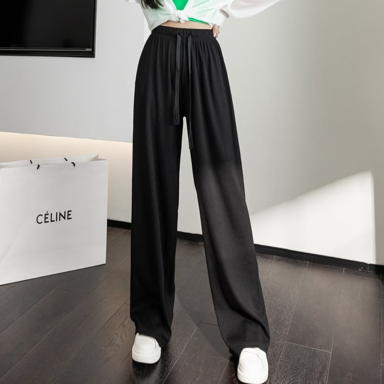 ラフパンツ ボトムス 長ズボン スラックス ワントーン バイカラー ドローストリング レトロ フレアパンツ スリット ウエストゴム セミフレア パンツ ハイウエスト ストレッチ ストレッチ