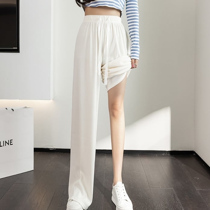 ラフパンツ ボトムス 長ズボン スラックス ワントーン バイカラー ドローストリング レトロ フレアパンツ スリット ウエストゴム セミフレア パンツ ハイウエスト ストレッチ ストレッチ