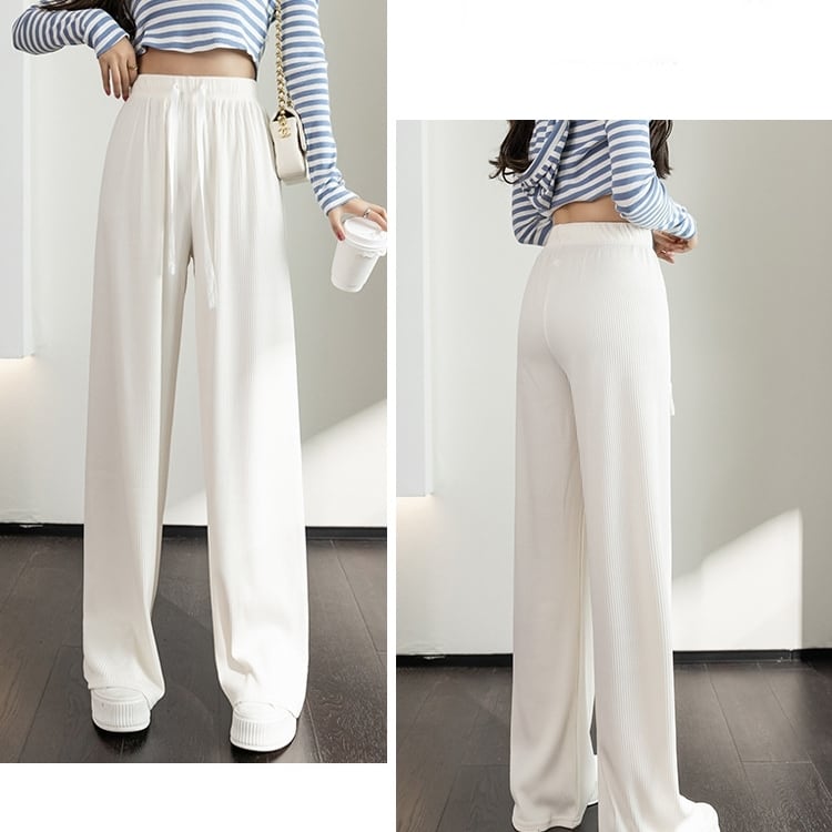 ラフパンツ ボトムス 長ズボン スラックス ワントーン バイカラー ドローストリング レトロ フレアパンツ スリット ウエストゴム セミフレア パンツ ハイウエスト ストレッチ ストレッチ