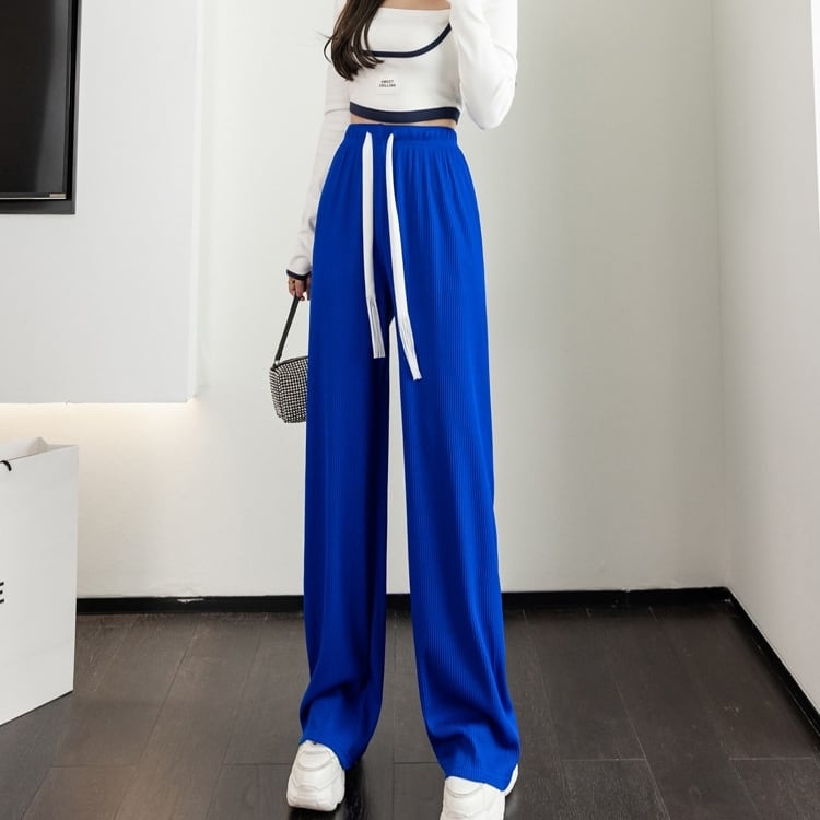 ラフパンツ ボトムス 長ズボン スラックス ワントーン バイカラー ドローストリング レトロ フレアパンツ スリット ウエストゴム セミフレア パンツ ハイウエスト ストレッチ ストレッチ