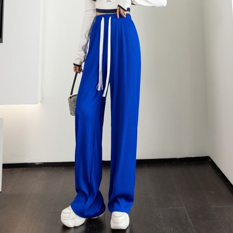 ラフパンツ ボトムス 長ズボン スラックス ワントーン バイカラー ドローストリング レトロ フレアパンツ スリット ウエストゴム セミフレア パンツ ハイウエスト ストレッチ ストレッチ