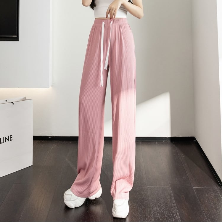 ラフパンツ ボトムス 長ズボン スラックス ワントーン バイカラー ドローストリング レトロ フレアパンツ スリット ウエストゴム セミフレア パンツ ハイウエスト ストレッチ ストレッチ