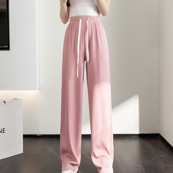 ラフパンツ ボトムス 長ズボン スラックス ワントーン バイカラー ドローストリング レトロ フレアパンツ スリット ウエストゴム セミフレア パンツ ハイウエスト ストレッチ ストレッチ