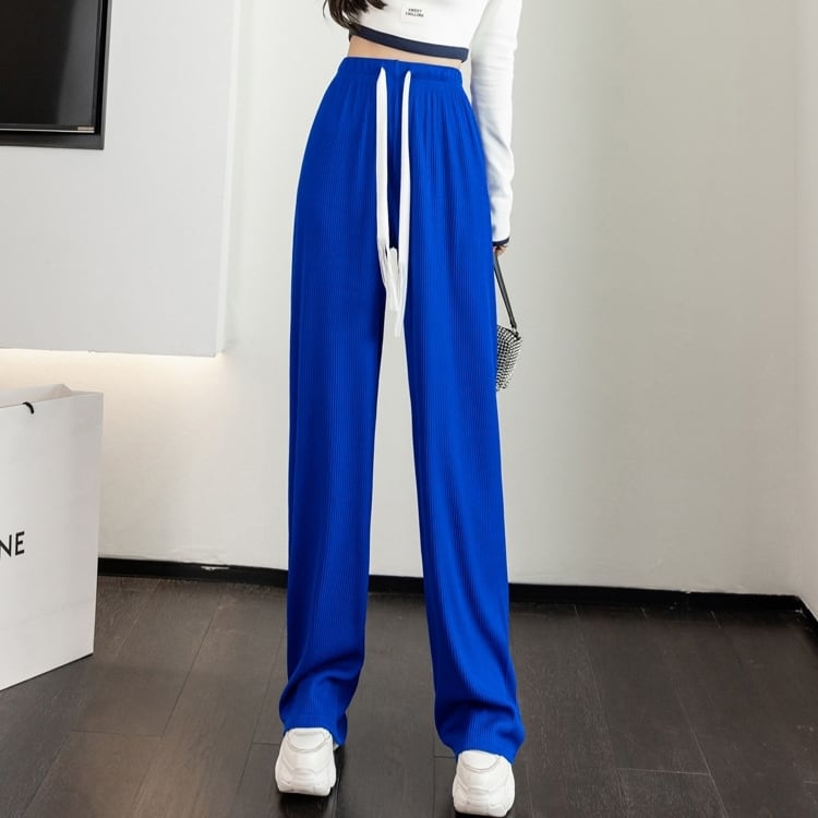 ラフパンツ ボトムス 長ズボン スラックス ワントーン バイカラー ドローストリング レトロ フレアパンツ スリット ウエストゴム セミフレア パンツ ハイウエスト ストレッチ ストレッチ