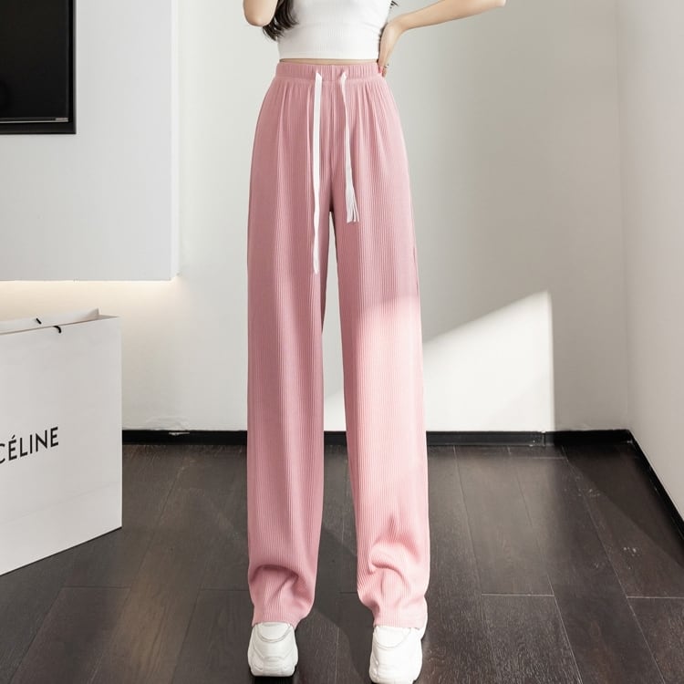 ラフパンツ ボトムス 長ズボン スラックス ワントーン バイカラー ドローストリング レトロ フレアパンツ スリット ウエストゴム セミフレア パンツ ハイウエスト ストレッチ ストレッチ