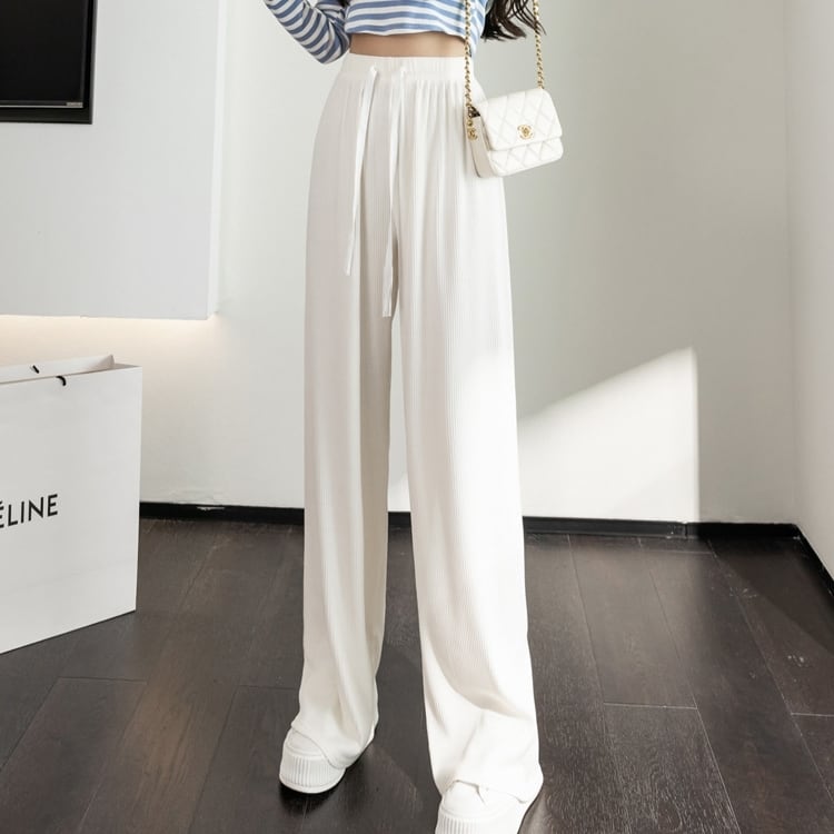 ラフパンツ ボトムス 長ズボン スラックス ワントーン バイカラー ドローストリング レトロ フレアパンツ スリット ウエストゴム セミフレア パンツ ハイウエスト ストレッチ ストレッチ