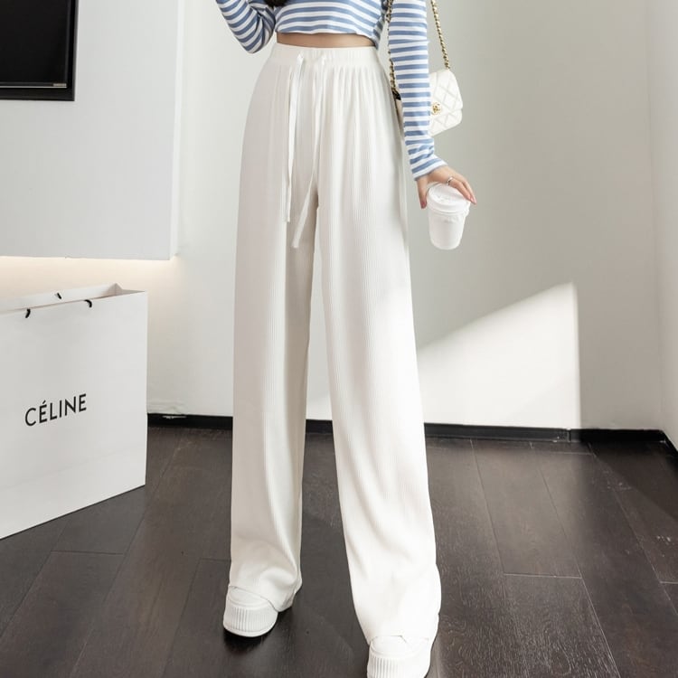 ラフパンツ ボトムス 長ズボン スラックス ワントーン バイカラー ドローストリング レトロ フレアパンツ スリット ウエストゴム セミフレア パンツ ハイウエスト ストレッチ ストレッチ