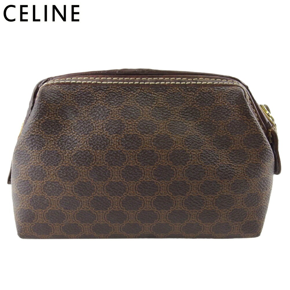 ポーチ 化粧ポーチ マカダム レディース メンズ ブラウン ベージュ 中古