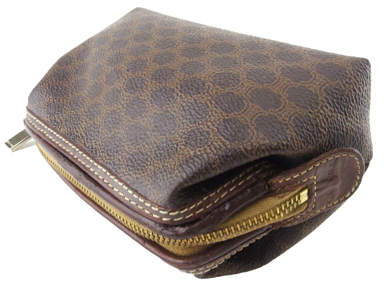 ポーチ 化粧ポーチ マカダム レディース メンズ ブラウン ベージュ 中古