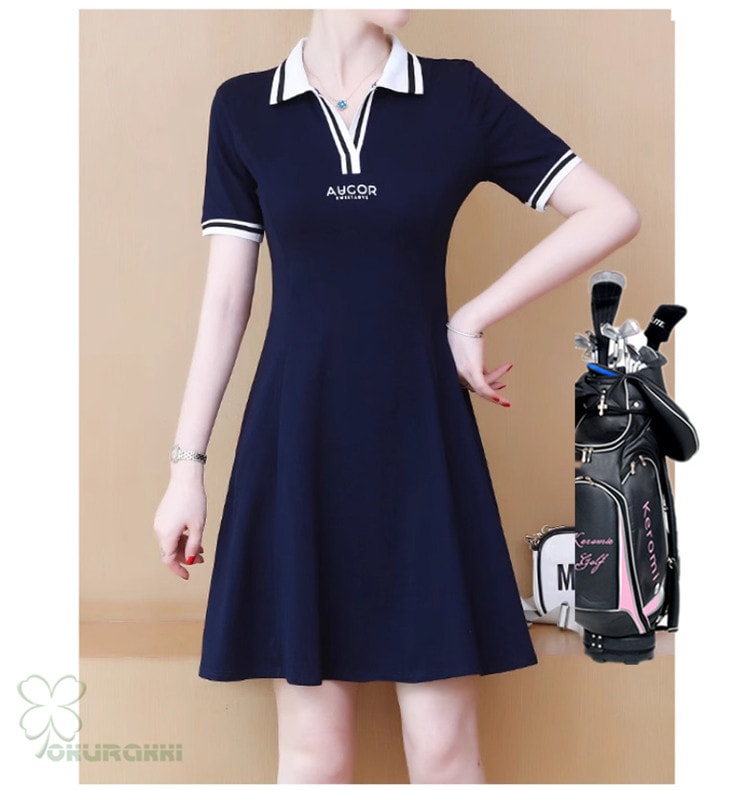 ゴルフウェア レディース ゴルフ ドレス ワンピース 丈長め ゴルフ スカート 半袖ワンピース 春 夏 新作 立体裁断2505gfop07