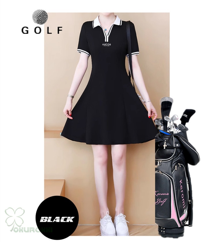 ゴルフウェア レディース ゴルフ ドレス ワンピース 丈長め ゴルフ スカート 半袖ワンピース 春 夏 新作 立体裁断2505gfop07