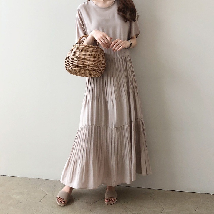 3color ワンピース ロングワンピース ロング ロング丈 マキシ マキシ丈 アンクル丈 ラウンド