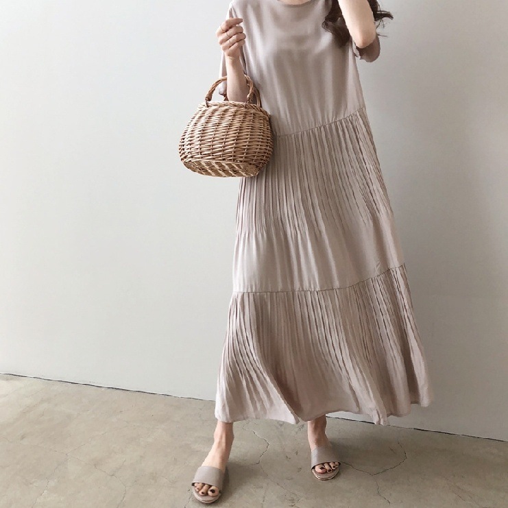 3color ワンピース ロングワンピース ロング ロング丈 マキシ マキシ丈 アンクル丈 ラウンド