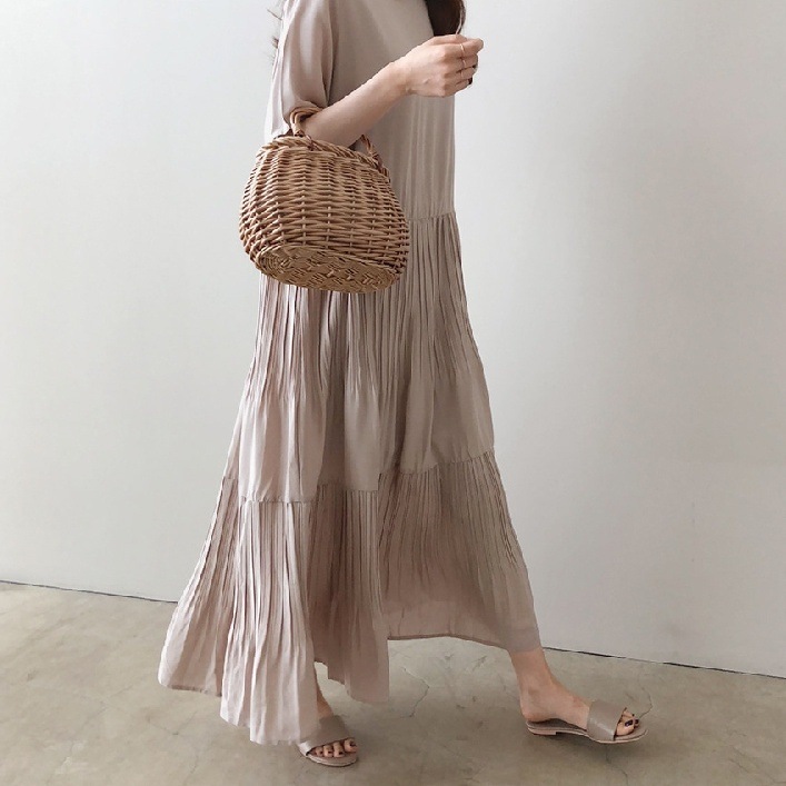 3color ワンピース ロングワンピース ロング ロング丈 マキシ マキシ丈 アンクル丈 ラウンド